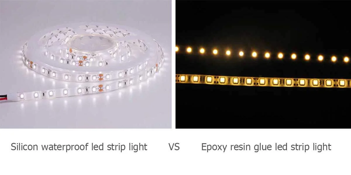 tira de luz led resistente al agua de silicona frente a resina epoxi con pegamento tira de luz led
