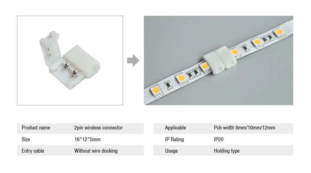 Clip 8mm 2pin angolare connettore per striscia led strip monocolore  accessori