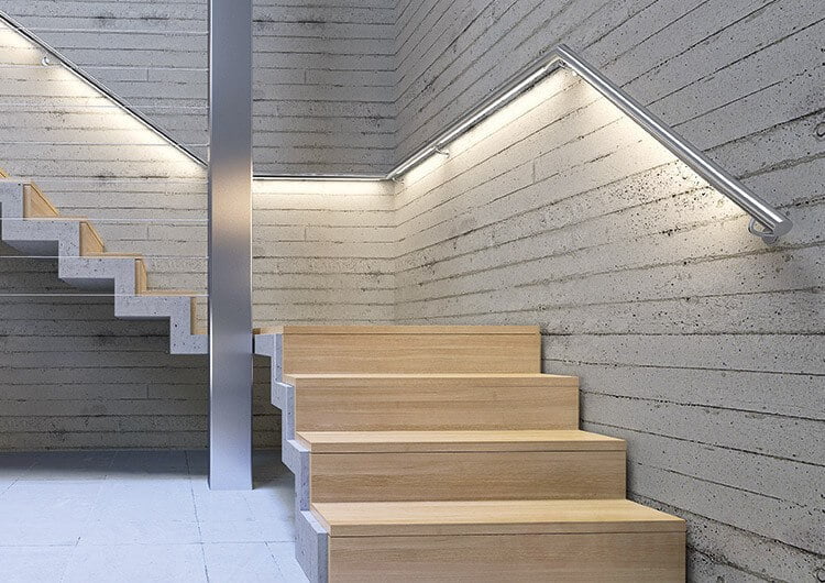 profile in stairs and handrails lighting