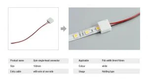Connettore 2pin monotesta impermeabile con striscia led