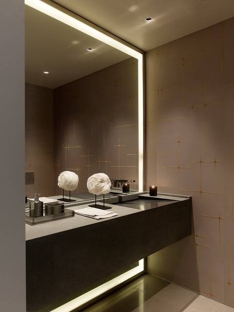 Taylor Street High-Rise Apartment - Contemporain - Salle de bain - San concernant les bandes lumineuses à led pour les miroirs de salle de bain