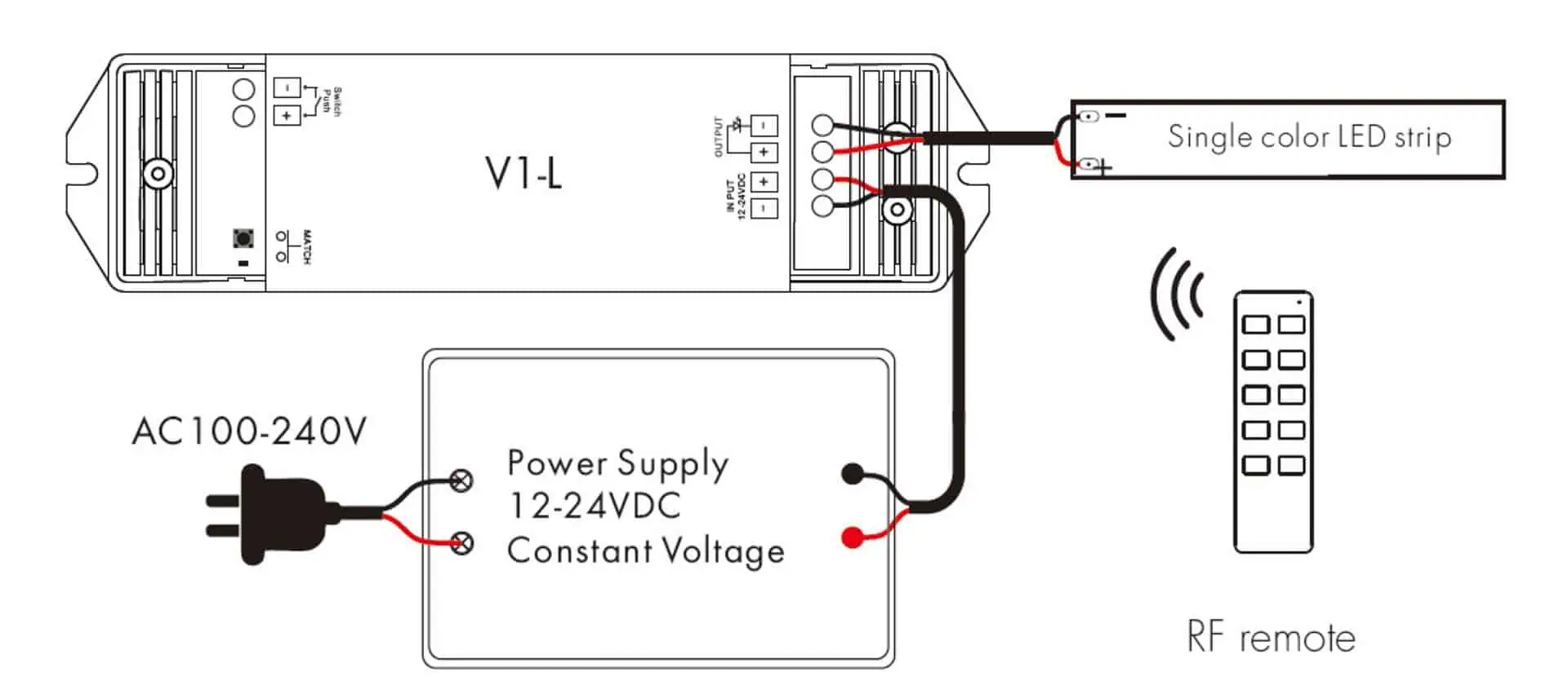single-color-led-strip-controller-connection-diagram-without-amplifier